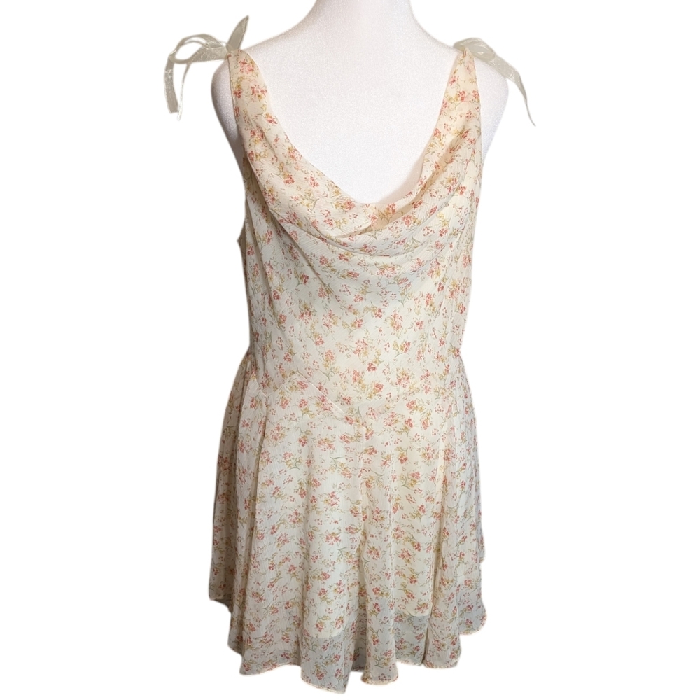 New Lulus Poise Ivory Floral Chiffon Cowl Mini Lined Dress Women's Size Large